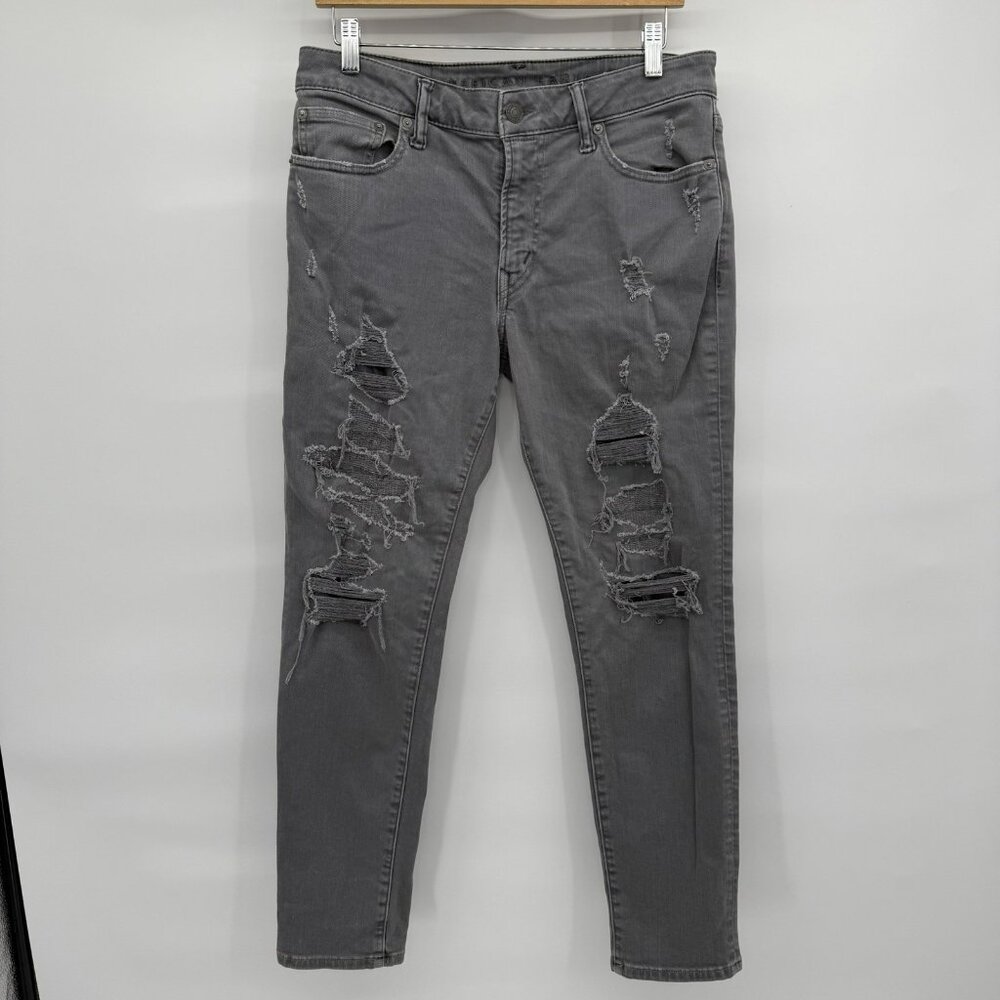 American Eagle Next Level Flex Skinny Gray Jeans Mens 31 x 30 Distressed